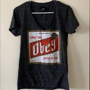 Obey grey v-neck tshirt size L